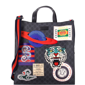 Gucci Courrier Convertible Soft Open Tote GG Coated Canvas with Applique North South
