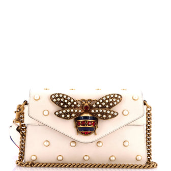 Gucci Broadway Pearly Bee Shoulder Bag Embellished Leather Mini