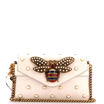 Gucci Broadway Pearly Bee Shoulder Bag Embellished Leather Mini