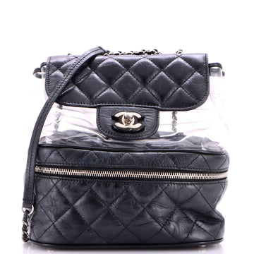 Chanel Zip Around Flap Backpack Quilted Crumpled Calfskin and PVC Small