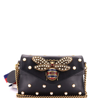 Gucci Broadway Pearly Bee Shoulder Bag Embellished Leather Mini