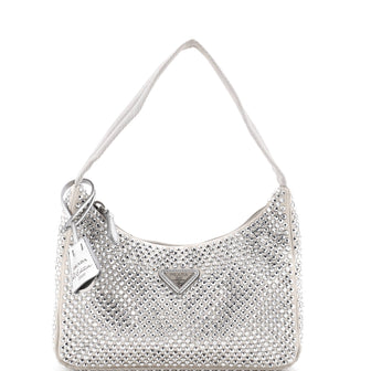 Prada Re-Edition 2000 Hobo Crystal Embellished Satin Mini