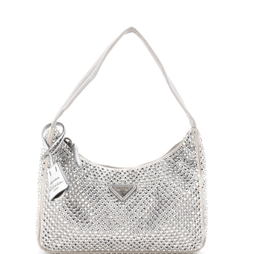Prada Re-Edition 2000 Hobo Crystal Embellished Satin Mini