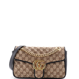 Gucci GG Marmont Flap Bag Diagonal Quilted GG Canvas with Leather Small