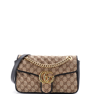 Gucci GG Marmont Flap Bag Diagonal Quilted GG Canvas with Leather Small