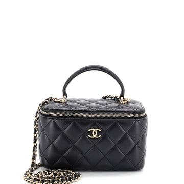 Chanel Classic Top Handle Vanity Case with Chain Quilted Lambskin Small