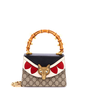 Gucci Broche Bamboo Top Handle Bag GG Coated Canvas and Leather Mini