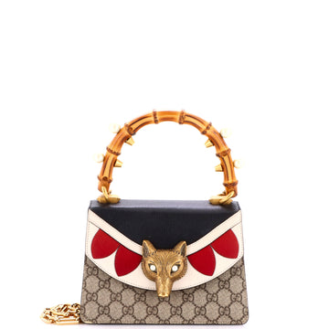 Gucci Broche Bamboo Top Handle Bag GG Coated Canvas and Leather Mini
