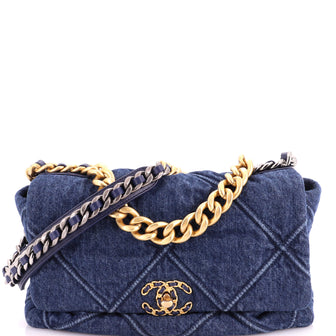 Chanel 19 Flap Bag Quilted Denim Large