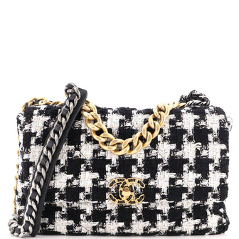 Chanel 19 Flap Bag Quilted Houndstooth Tweed and Ribbon Large