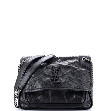 Saint Laurent Niki Chain Flap Bag Matelasse Chevron Leather Baby