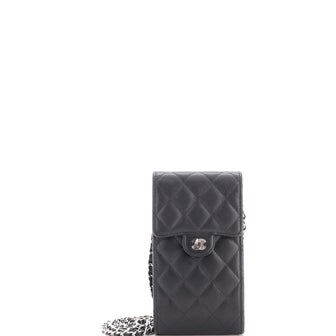 Chanel CC Flap Phone Holder Crossbody Bag Quilted Caviar
