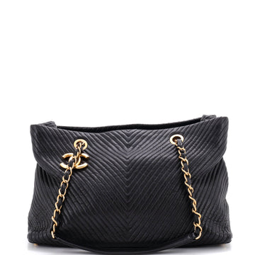 Chanel Medallion Charm Tote Chevron Wrinkled Lambskin Large