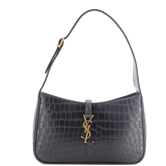 Saint Laurent Le 5 a 7 Hobo Crocodile Embossed Leather Small