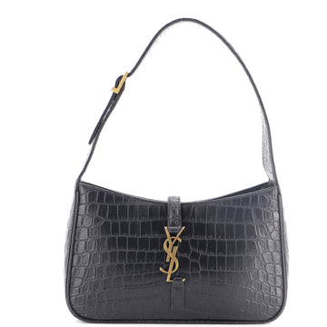Saint Laurent Le 5 a 7 Hobo Crocodile Embossed Leather Small