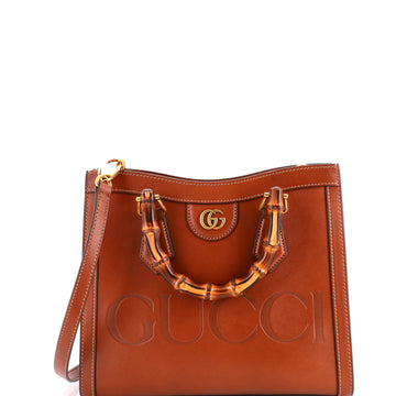 Gucci Diana NM Logo Bamboo Handle Tote Embossed Leather Small
