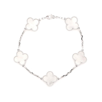 Van Cleef & Arpels Vintage Alhambra 5 Motifs Bracelet 18K White Gold and Mother of Pearl