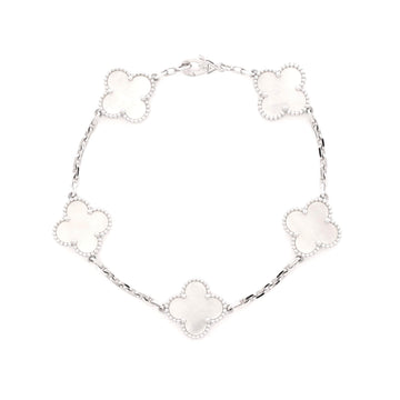 Van Cleef & Arpels Vintage Alhambra 5 Motifs Bracelet 18K White Gold and Mother of Pearl
