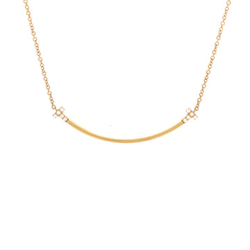 Tiffany & Co. T Smile Pendant Necklace 18K Rose Gold and Diamonds Small