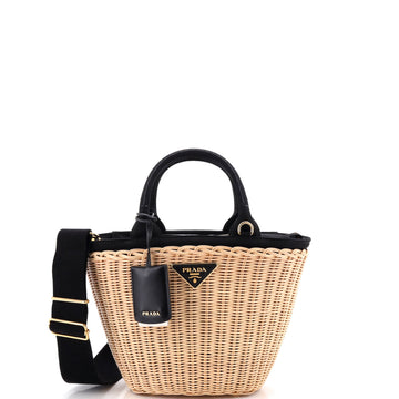 Prada Convertible Basket Bag Wicker with Canvas Small