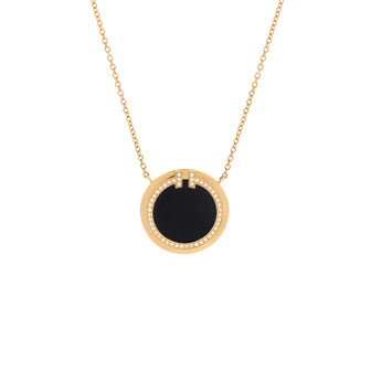 Tiffany & Co. T Circle Pendant Necklace 18K Yellow Gold with Onyx and Diamonds Large