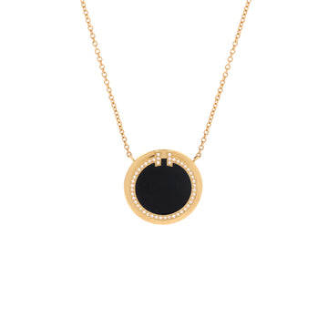 Tiffany & Co. T Circle Pendant Necklace 18K Yellow Gold with Onyx and Diamonds Large