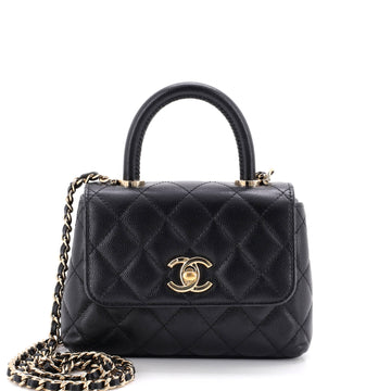 Chanel Coco Top Handle Clutch with Chain Quilted Caviar Mini