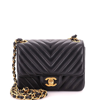 Chanel Square Classic Single Flap Bag Chevron Lambskin Mini