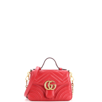 Gucci GG Marmont Top Handle Flap Bag Matelasse Leather Mini