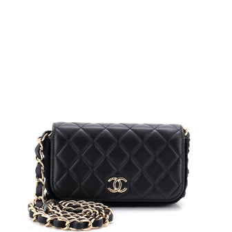 Chanel CC Flap Phone Holder with Chain Quilted Lambskin with Crochet Detail