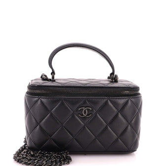 Chanel So Black Top Handle Vanity Case with Chain Quilted Lambskin Small