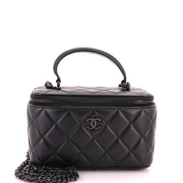 Chanel So Black Top Handle Vanity Case with Chain Quilted Lambskin Small