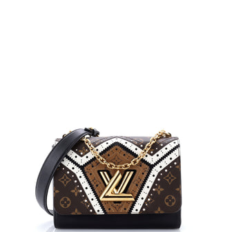 Louis Vuitton Twist Handbag Limited Edition Brogue Reverse Monogram Canvas and Leather MM