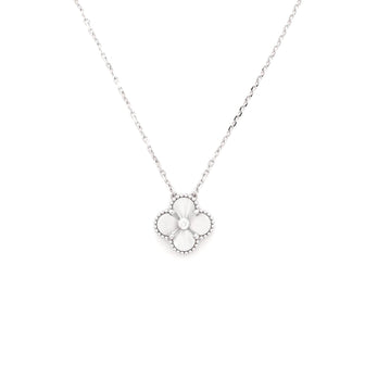 Van Cleef & Arpels Vintage Alhambra Pendant Necklace Guilloche 18K White Gold with Diamond