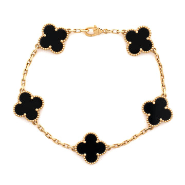 Van Cleef & Arpels Vintage Alhambra 5 Motifs Bracelet 18K Yellow Gold and Onyx
