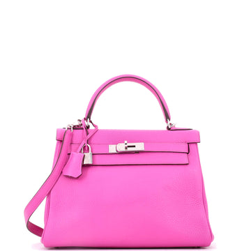 Hermes Kelly Handbag Magnolia Clemence with Palladium Hardware 28