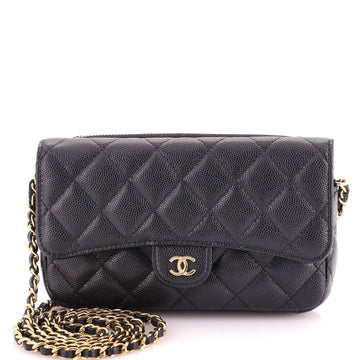Chanel Classic Flap Phone Holder with Chain Quilted Caviar