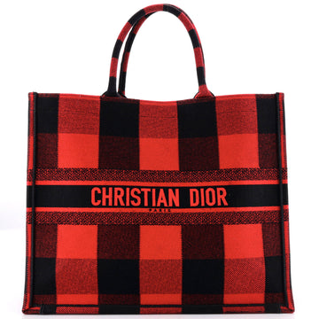 Christian Dior Book Tote Printed Check Canvas Large