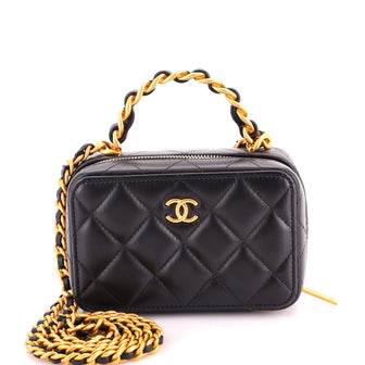 Chanel Woven Chain Top Handle Vanity Case Quilted Lambskin Mini