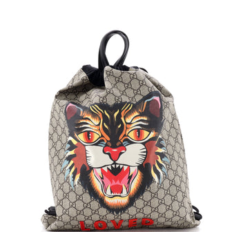 Gucci Drawstring Backpack Printed GG Coated Canvas Large