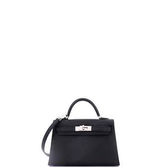 Hermes Kelly Mini II Bag Noir Epsom with Palladium Hardware 20