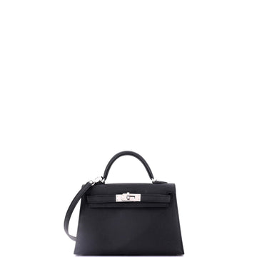 Hermes Kelly Mini II Bag Noir Epsom with Palladium Hardware 20