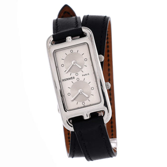 Hermes Cape Cod Deux Zones Double Tour Quartz Watch Stainless Steel and Leather 20