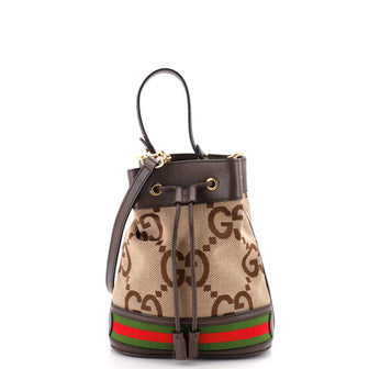 Gucci Ophidia Bucket Bag Jumbo GG Canvas with Leather Small
