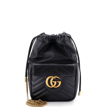 Gucci GG Marmont Front Pocket Bucket Bag Matelasse Leather Mini