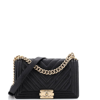 Chanel Boy Flap Bag Chevron Caviar Old Medium