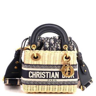 Christian Dior Lady Dior Bag Wicker and Oblique Canvas Mini