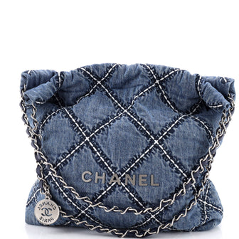 Chanel 22 Chain Hobo Quilted Stitched Denim Small