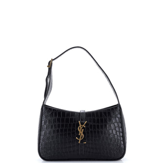 Saint Laurent Le 5 a 7 Hobo Crocodile Embossed Leather Small