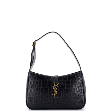 Saint Laurent Le 5 a 7 Hobo Crocodile Embossed Leather Small
